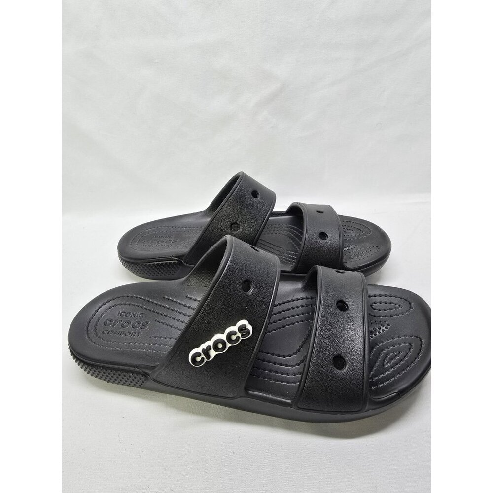 Crocs Classic Unisex Slides Black 2-Band Slip On Sandals Size Mens 8/ Women's 10